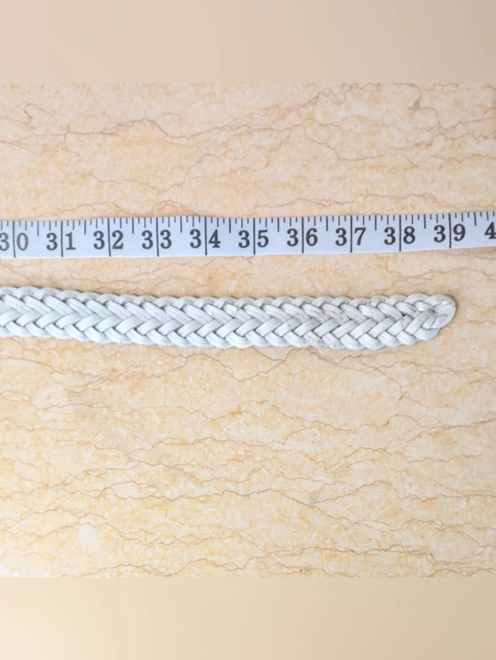 Vintage Genuine Leather White Woven Belt Silver Tone Buckle Size M/L